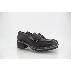 Bernardo Womens Selma Loafers Block Heel Black Leather Slip On Size 11 Lug Sole